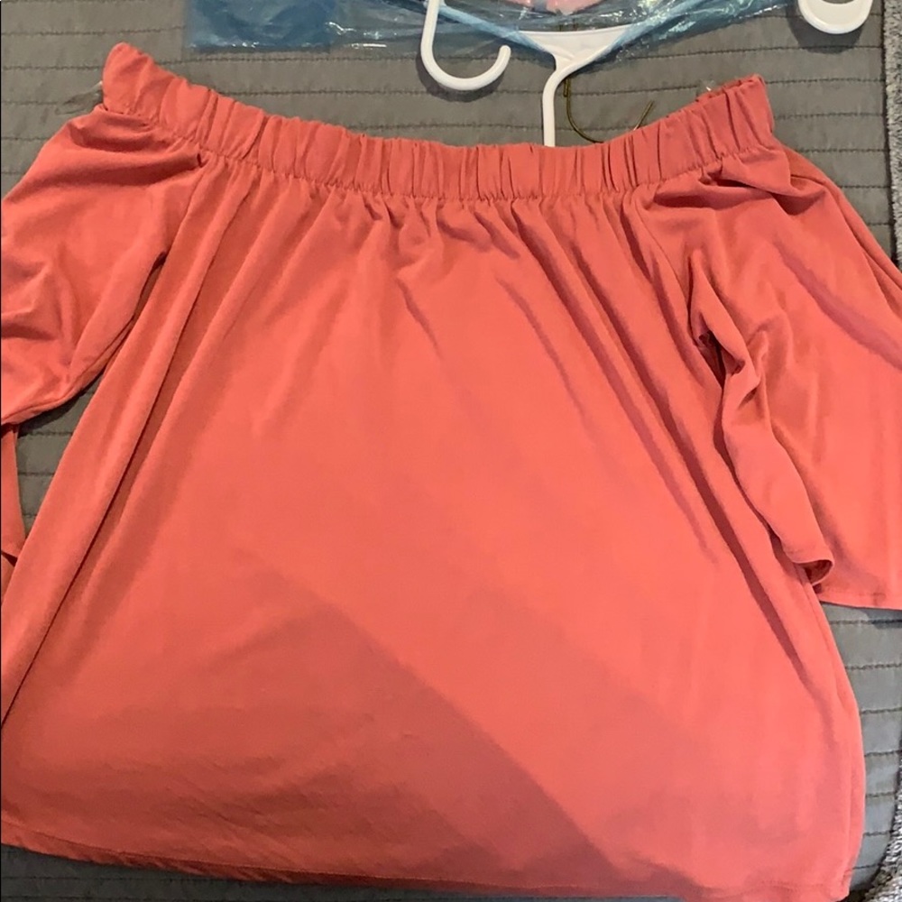 off-the shoulder velvet salmon blouse